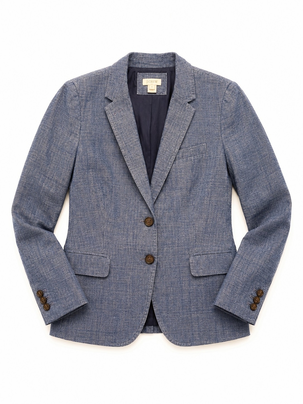 J.Crew Blue Chambray Cotton 2 Button Blazer Jacket Women's Size 8